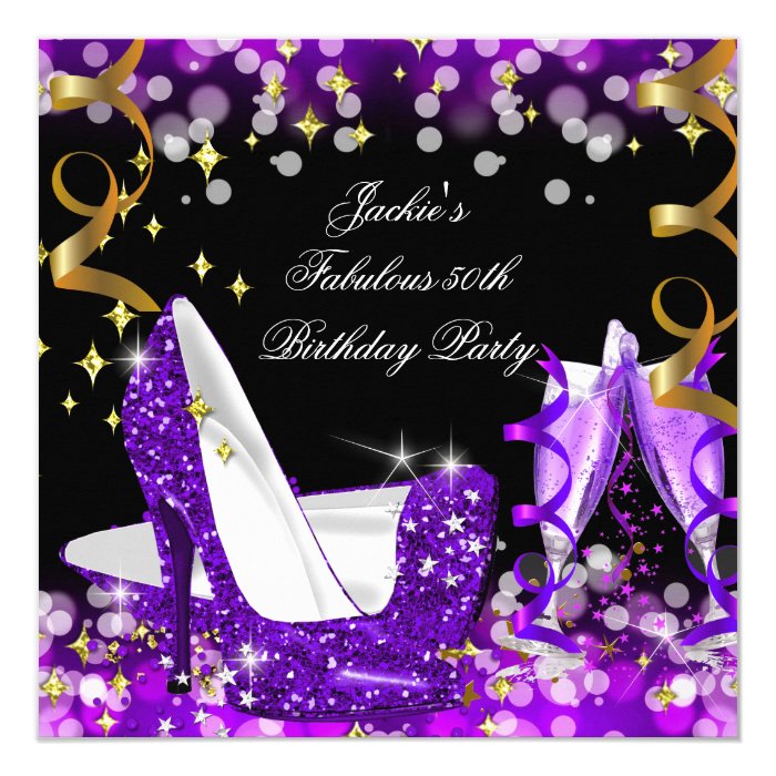 Fabulous Purple Glitter High Heel 50th Birthday Card | Zazzle