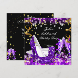 Fabulous Purple Glitter High Heel 50th Birthday Invitation