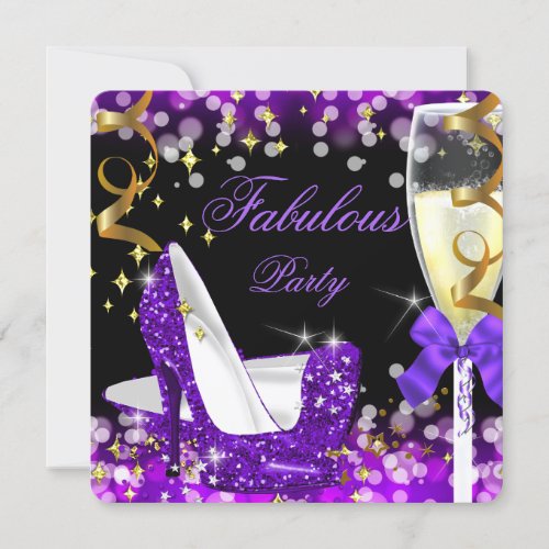 Fabulous Purple Glitter High Heel Birthday Invitation
