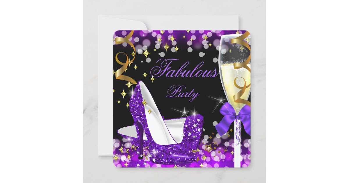 Fabulous Purple Glitter High Heel Birthday Invitation Zazzle