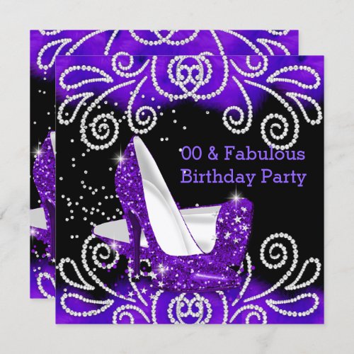 Fabulous Purple Glitter High Heels Birthday Party Invitation
