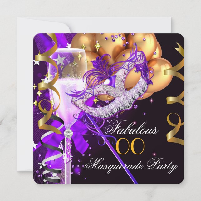 Fabulous Purple Gold Black Masquerade Party 2 Invitation (Front)