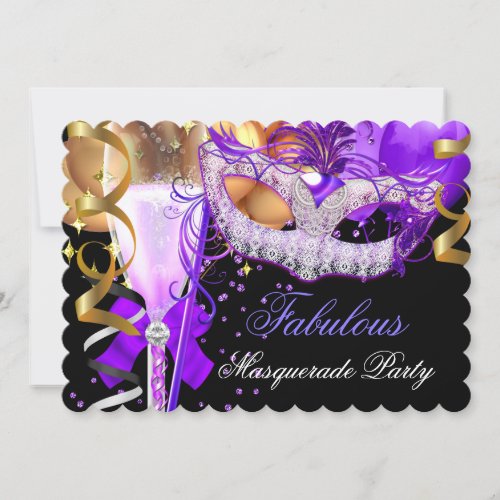Fabulous Purple Gold Black Masquerade Party 3 Invitation