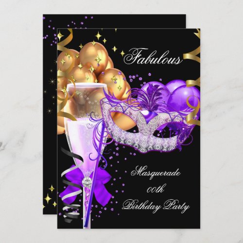 Fabulous Purple Gold Black Masquerade Party 4 Invitation