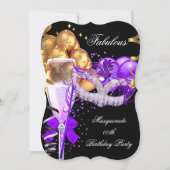 Fabulous Purple Gold Black Masquerade Party 4 Invitation (Front)