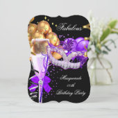 Fabulous Purple Gold Black Masquerade Party 4 Invitation (Standing Front)