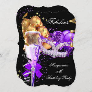 Fabulous Purple Gold Black Masquerade Party 4 Invitation