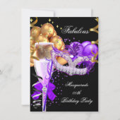 Fabulous Purple Gold Black Masquerade Party 4 Invitation (Front)