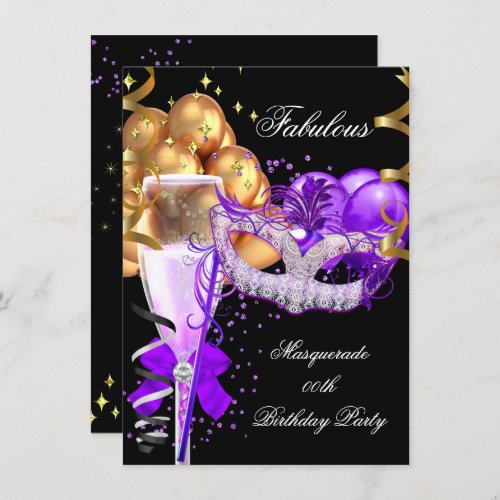 Fabulous Purple Gold Black Masquerade Party 4 Invitation