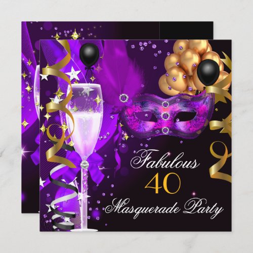 Fabulous Purple Gold Black Masquerade Party Invitation