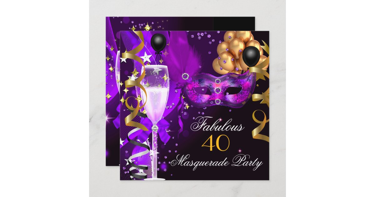 Fabulous Purple Gold Black Masquerade Party Invitation Zazzle