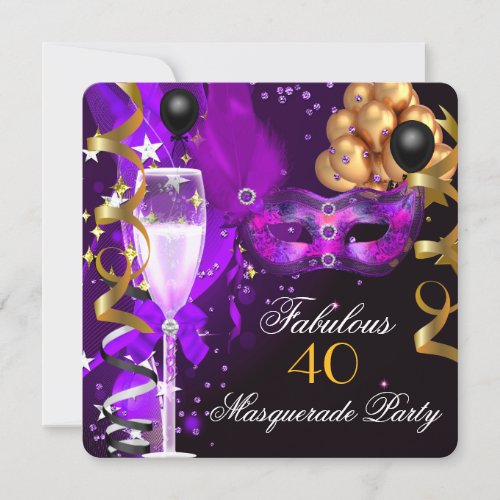 Fabulous Purple Gold Black Masquerade Party Invitation