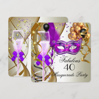 Fabulous Purple Gold Cream Black Masquerade Party Invitation