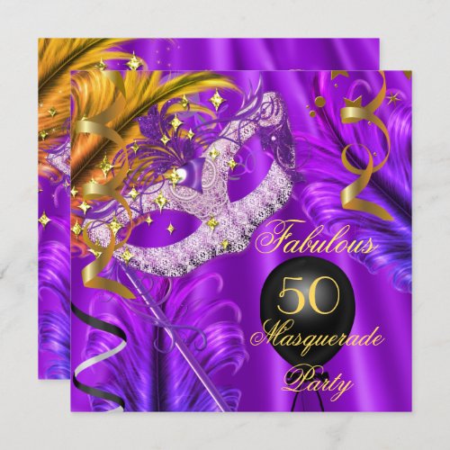 Fabulous Purple Gold Masquerade Birthday Party Invitation