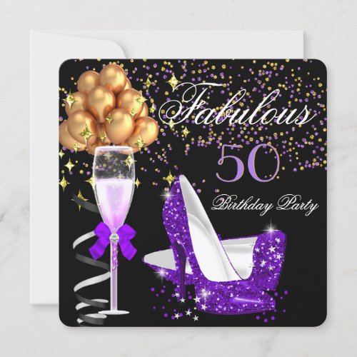 Fabulous Purple Heels Gold Black Birthday Party Invitation