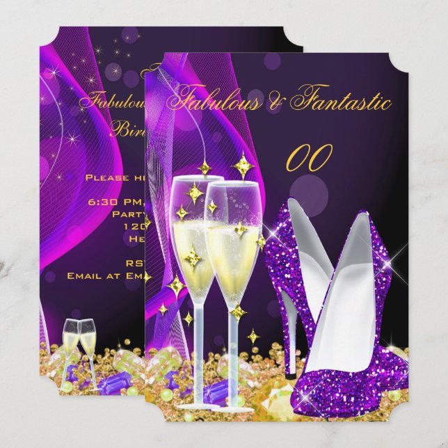 Fabulous Purple High Heels Champagne Party 2 Invitation (Front/Back)