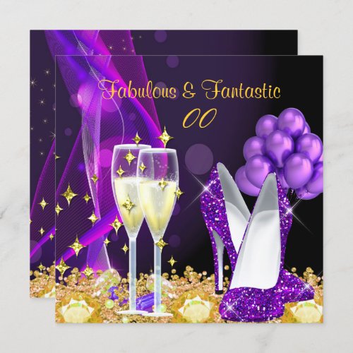 Fabulous Purple High Heels Champagne Party 3a Invitation