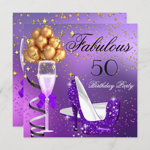 Fabulous Purple Shimmer High Heels  Birthday Party Invitation