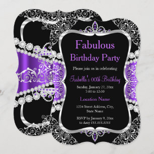 Fabulous Purple Silver Black Party Invitation