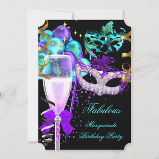 Fabulous Purple Teal Black Masquerade Party Invitation