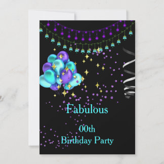 Fabulous Purple Teal Blue Birthday Party Invitation