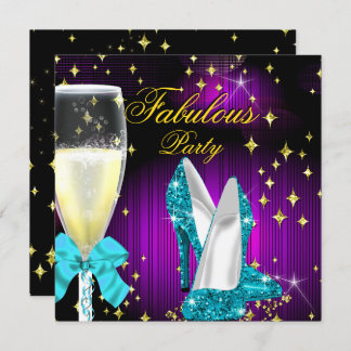 Fabulous Purple Teal Glitter High Heels Party Invitation