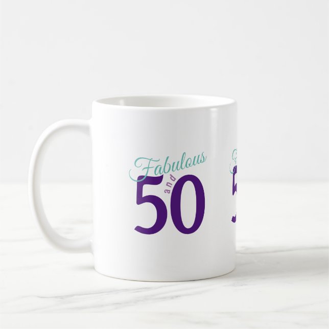 Fabulous Purple Teal Simple Modern 50th Birthday Coffee Mug (Left)