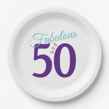 Fabulous Purple Teal Simple Modern 50th Birthday
