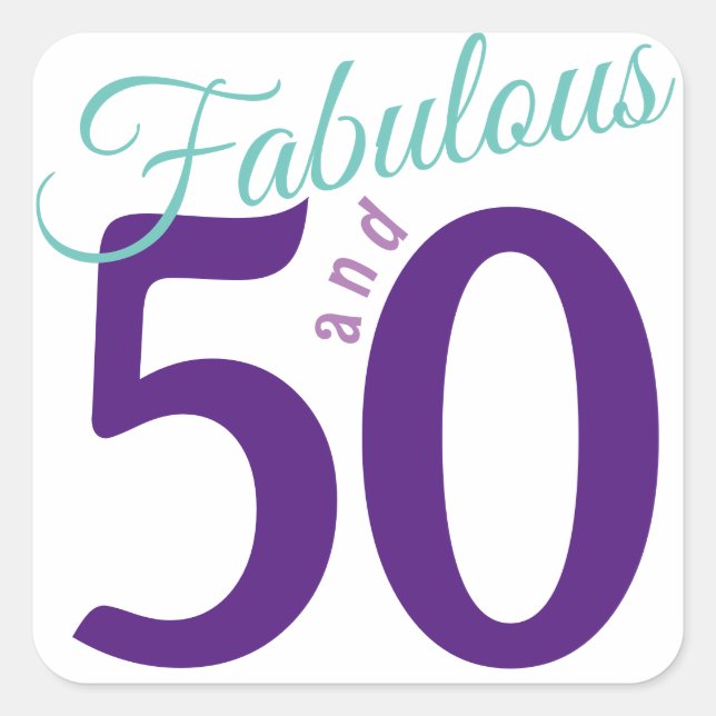 Fabulous Purple Teal Simple Modern 50th Birthday Square Sticker (Front)