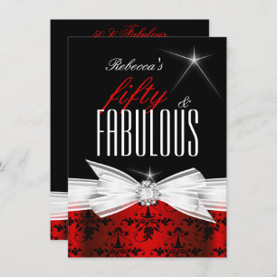 Fabulous Red Black Damask 50th Birthday Party Invitation