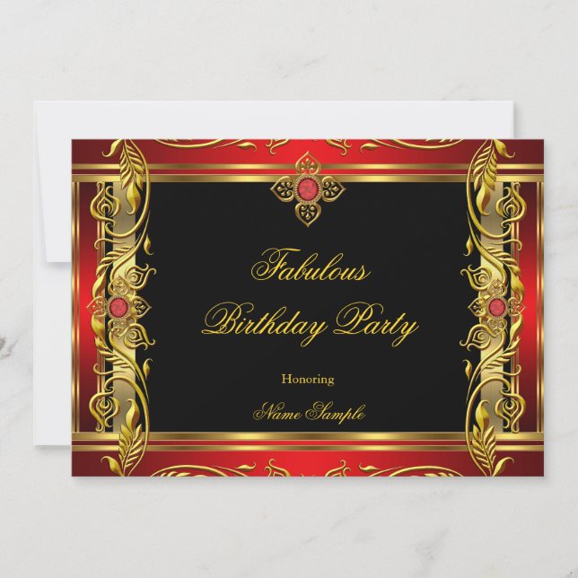 Fabulous Red Black Gold Birthday Party Invitation (Front)