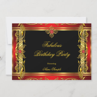 Fabulous Red Black Gold Birthday Party Invitation