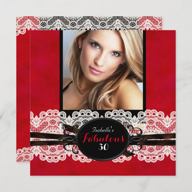 Fabulous Red Black Lace Birthday Party Invitation (Front/Back)