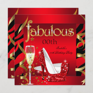 Fabulous Red Champagne Party Black Zebra Invitation