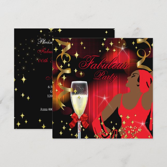 Fabulous Red Glitter Diva Birthday 2 Invitation (Front/Back)