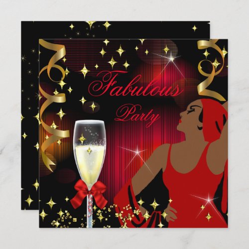 Fabulous Red Glitter Diva Birthday Invitation