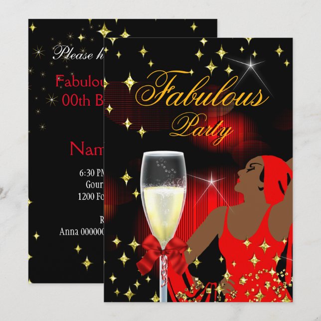 Fabulous Red Glitter Diva Birthday Party 2 Invitation (Front/Back)