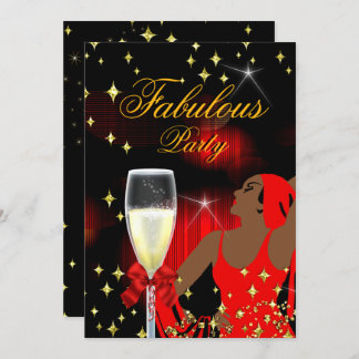 Fabulous Red Glitter Diva Birthday Party 2 Invitation