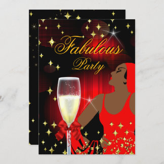 Fabulous Red Glitter Diva Birthday Party Invitation