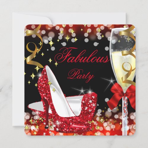 Fabulous Red Glitter High Heel Birthday Invitation