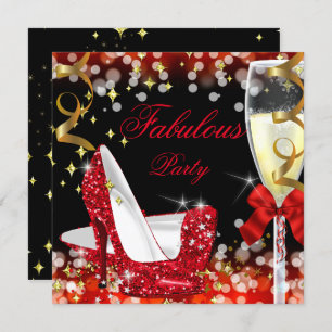 Fabulous Red Glitter High Heel Birthday Invitation