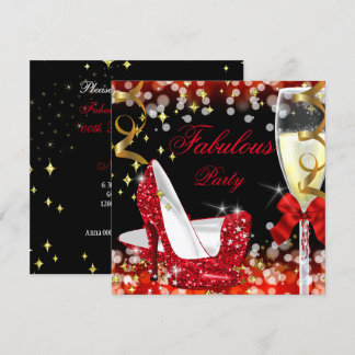 Fabulous Red Glitter High Heel Birthday Invitation