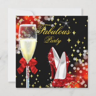 Fabulous Red Glitter High Heels Birthday Party 2 Invitation