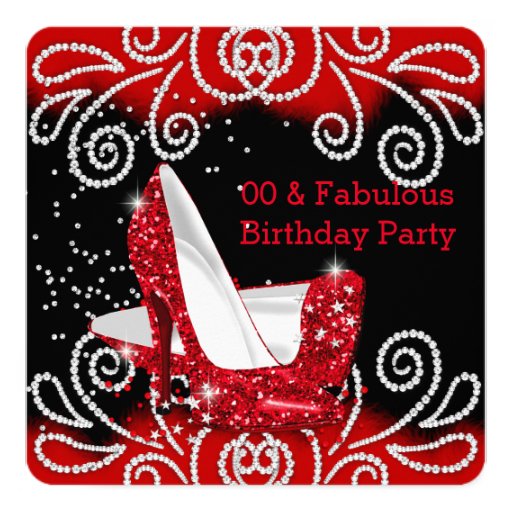Fabulous Red Glitter High Heels Birthday Party Card | Zazzle