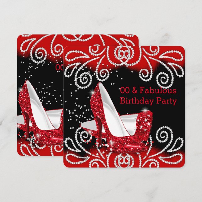 Fabulous Red Glitter High Heels Birthday Party Invitation (Front/Back)