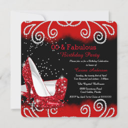 Fabulous Red Glitter High Heels Birthday Party Invitation | Zazzle