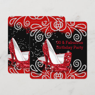 Fabulous Red Glitter High Heels Birthday Party Invitation