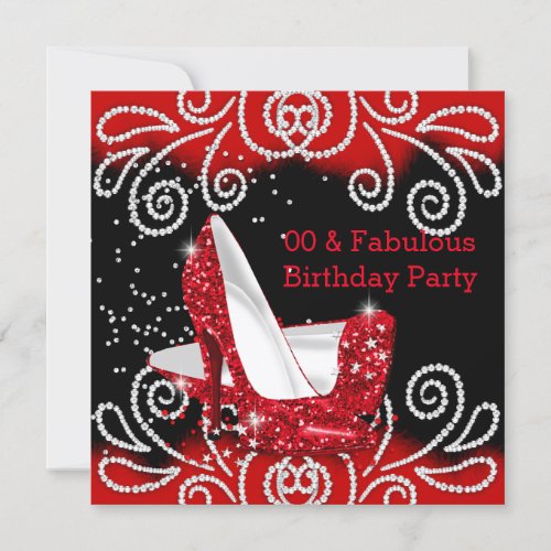 Fabulous Red Glitter High Heels Birthday Party Invitation