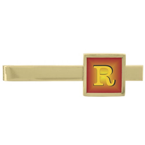 Fabulous Red Gold 3D Monogram Cool Gold Finish Tie Clip