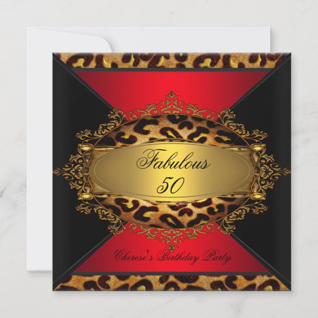 Fabulous Red Gold Black Leopard Birthday Party Invitation (Front)